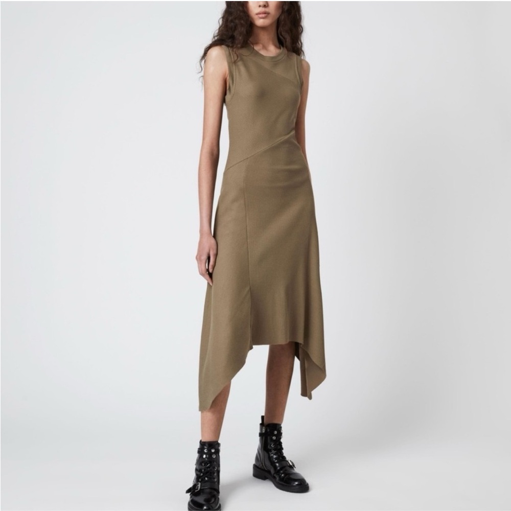 NWT ALLSAINTS GIA DRESS Elegant Olive Green Sleeveless Dress